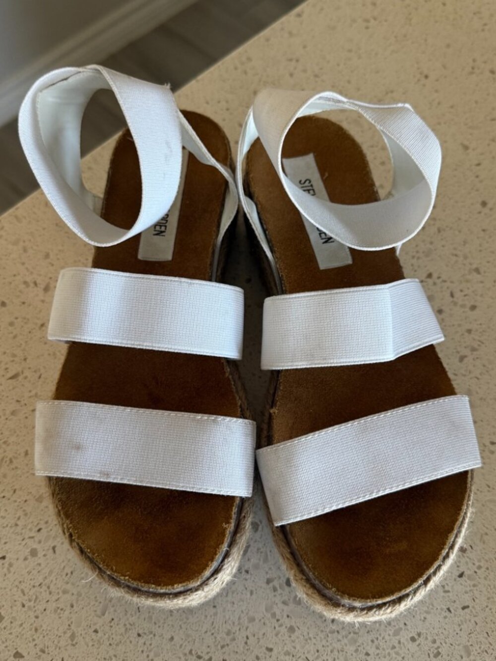 STEVE MADDEN White Elastic Strap Espadrille Wedge Sandals – Size 7